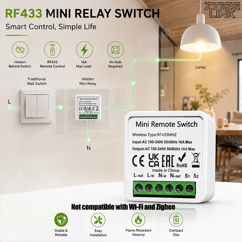 Diy Home Automation System - Receptor de Relé Inteligente Mini RF433MHz